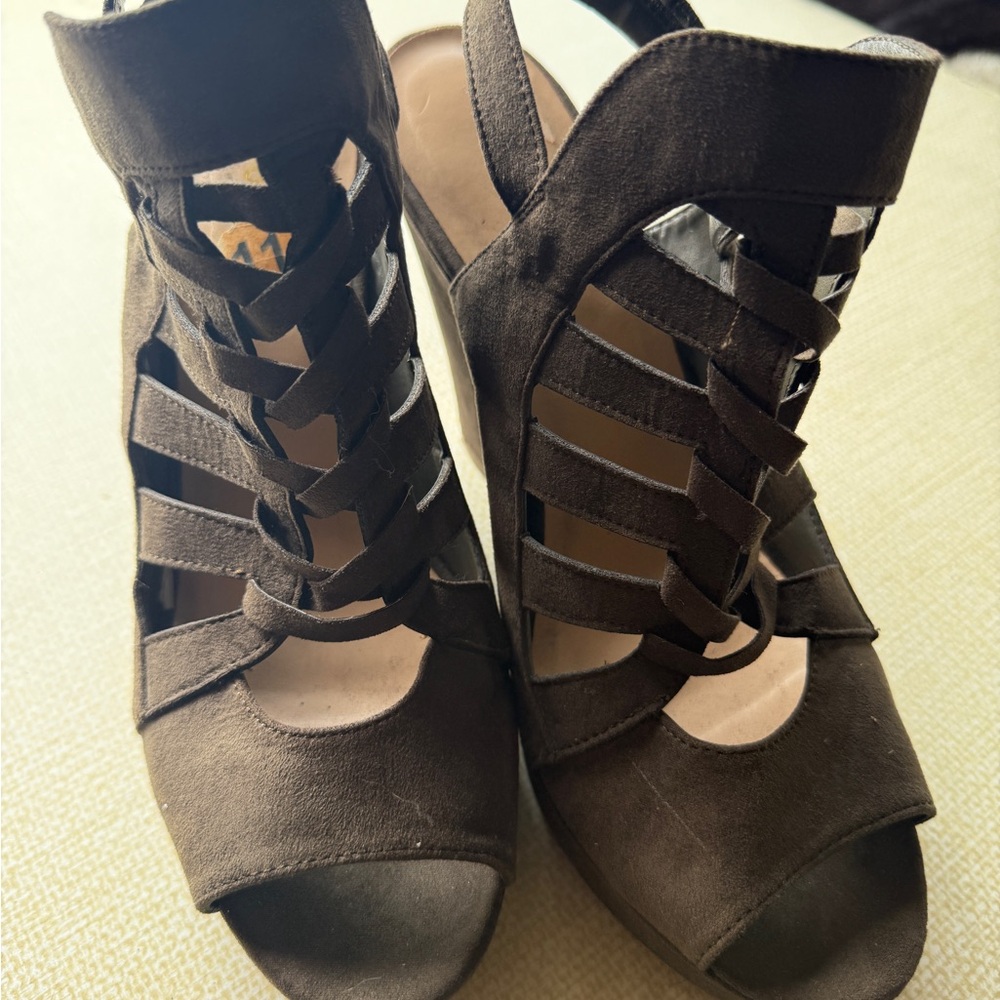 Dollhouse Brown Heeled Sandals with Cutout Design
